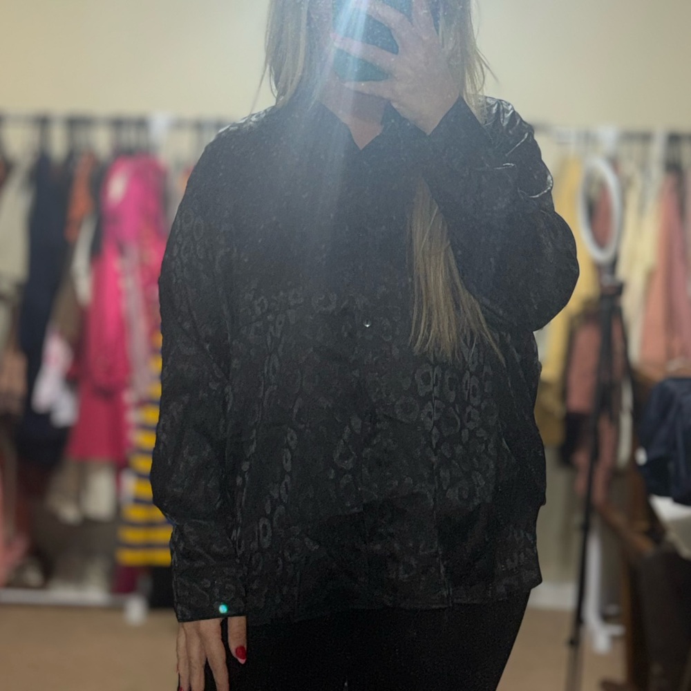 Black Leopard Print Button Down shirt